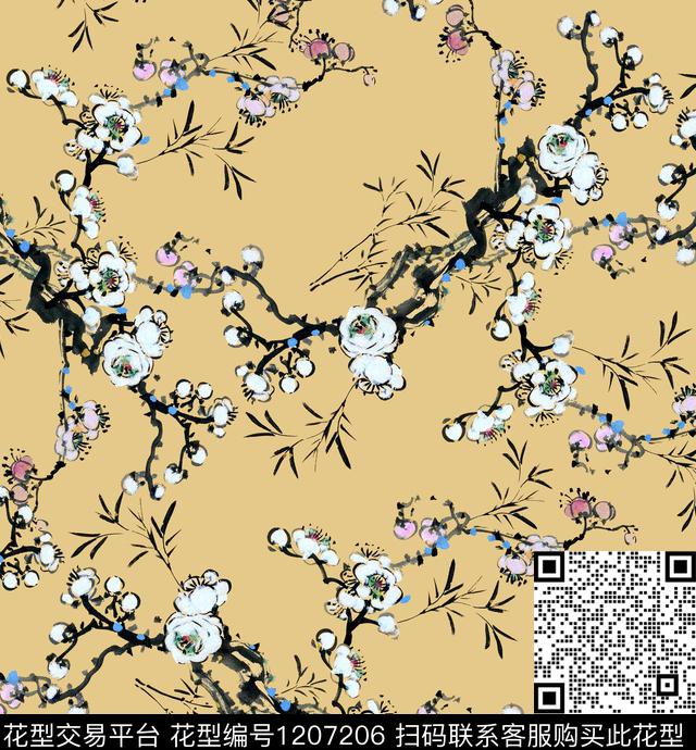 梅花向日葵Plumblossom数码印花华亿平台下载（图片编号: 1207206） - 瓦栏（Walan）