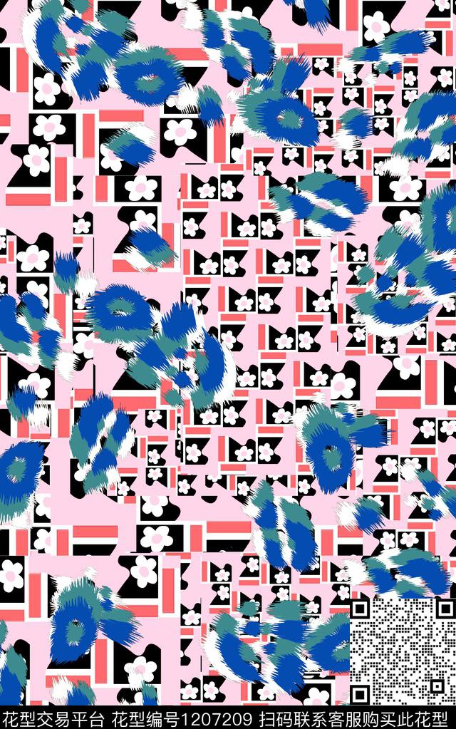 几何简约豹纹数码印花华亿平台下载（图片编号: 1207209） - 瓦栏（Walan）