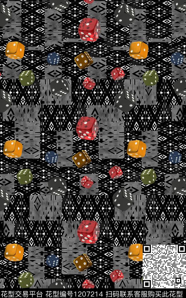 几何抽象黑白华亿平台数码印花华亿平台下载（图片编号: 1207214） - 瓦栏（Walan）