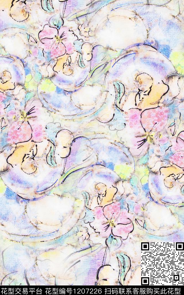 抽象棉麻肌理数码印花华亿平台下载（图片编号: 1207226） - 瓦栏（Walan）