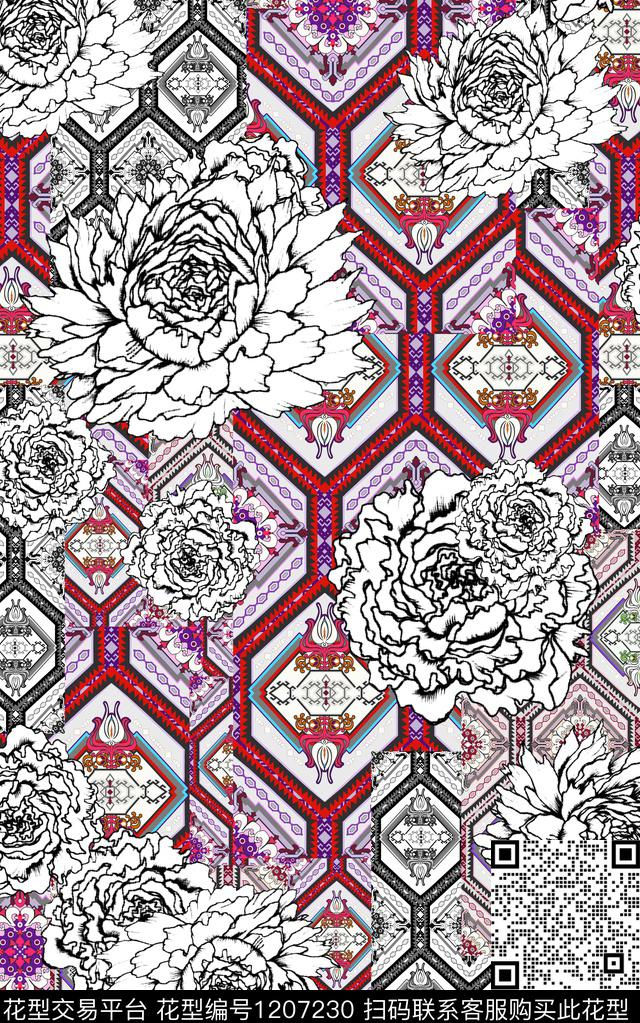花卉线条简约数码印花华亿平台下载（图片编号: 1207230） - 瓦栏（Walan）