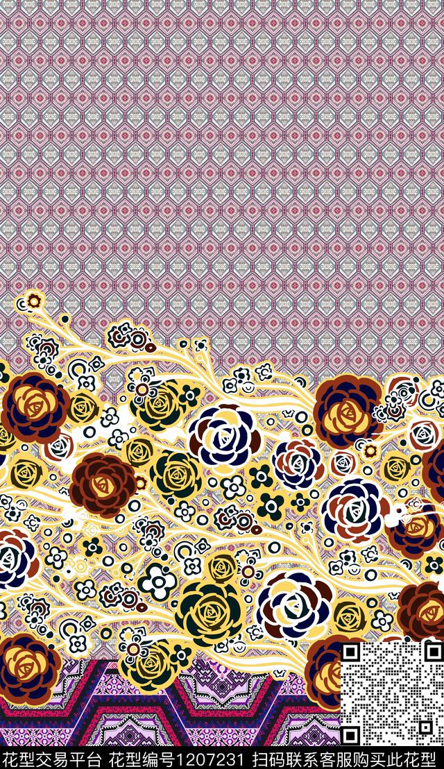 几何格子条纹数码印花华亿平台下载（图片编号: 1207231） - 瓦栏（Walan）