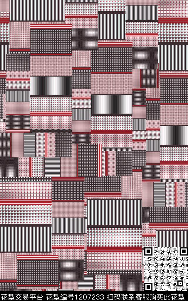 几何格子条纹数码印花华亿平台下载（图片编号: 1207233） - 瓦栏（Walan）