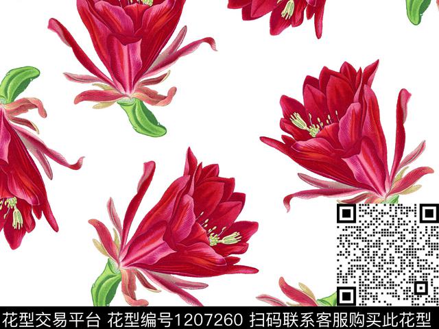 仙人掌花卉妖艳漂亮数码印花华亿平台下载（图片编号: 1207260） - 瓦栏（Walan）