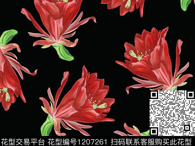 仙人掌花卉妖艳漂亮数码印花华亿平台下载（图片编号: 1207261） - 瓦栏（Walan）