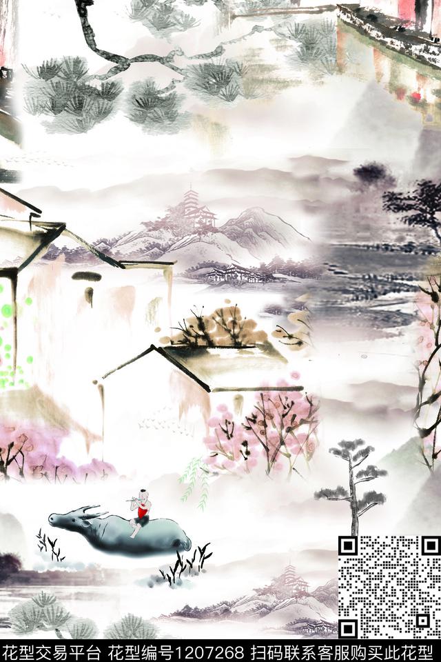 水墨风中国风数码印花华亿平台下载（图片编号: 1207268） - 瓦栏（Walan）