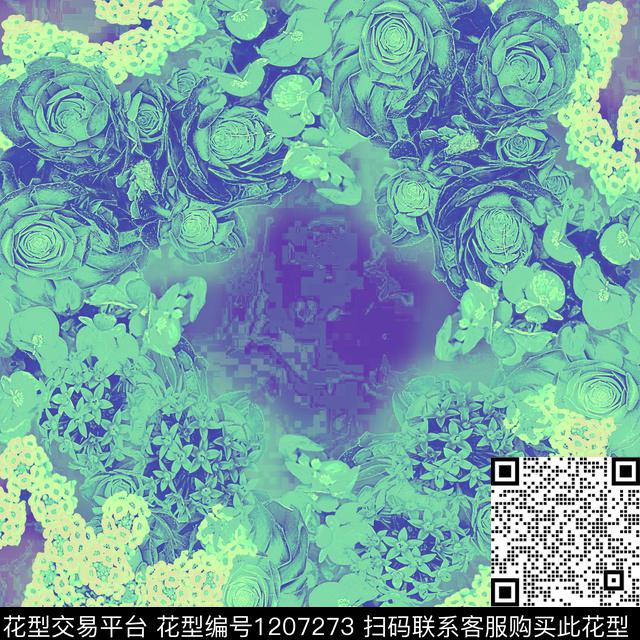 炫彩抽象花卉数码印花华亿平台下载（图片编号: 1207273） - 瓦栏（Walan）