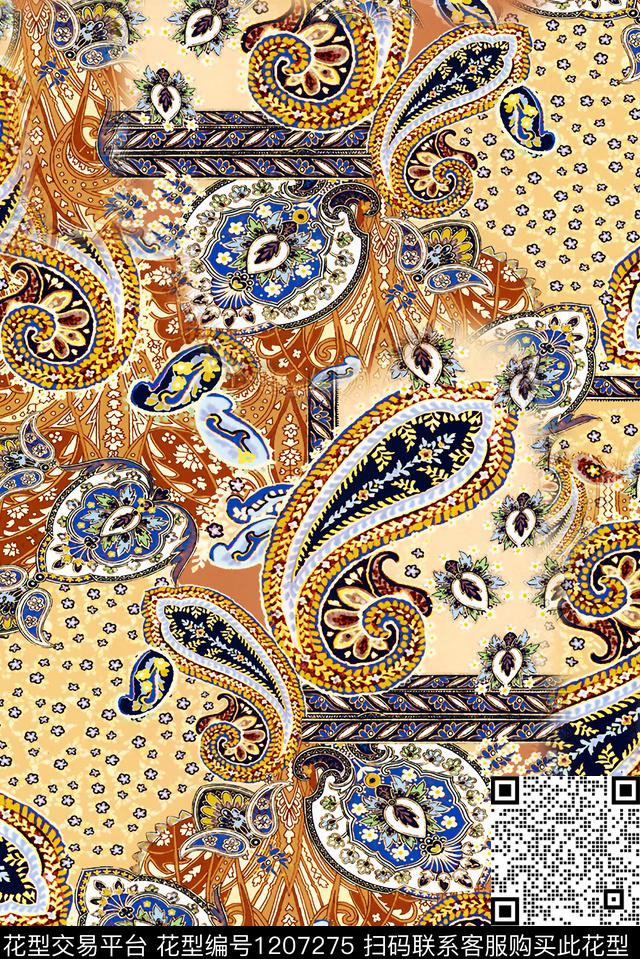 抽象佩斯利民族花卉数码印花华亿平台下载（图片编号: 1207275） - 瓦栏（Walan）
