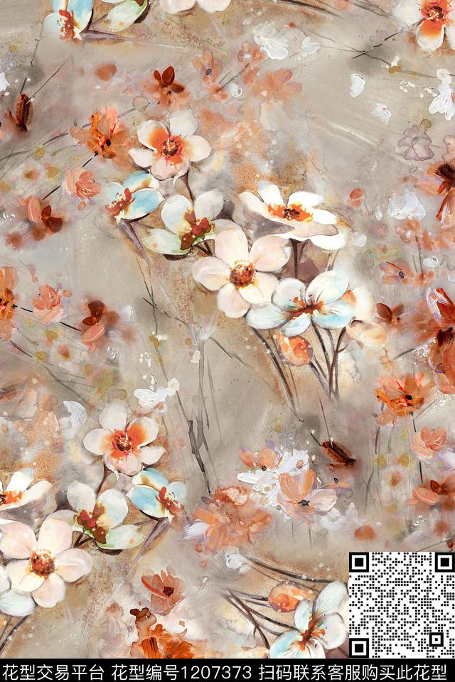 水彩花卉绘画数码印花华亿平台下载（图片编号: 1207373） - 瓦栏（Walan）