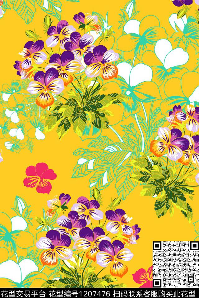 春夏华亿平台花卉大牌风传统印花华亿平台下载（图片编号: 1207476） - 瓦栏（Walan）