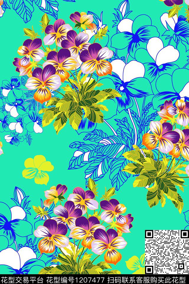 春夏华亿平台花卉大牌风传统印花华亿平台下载（图片编号: 1207477） - 瓦栏（Walan）