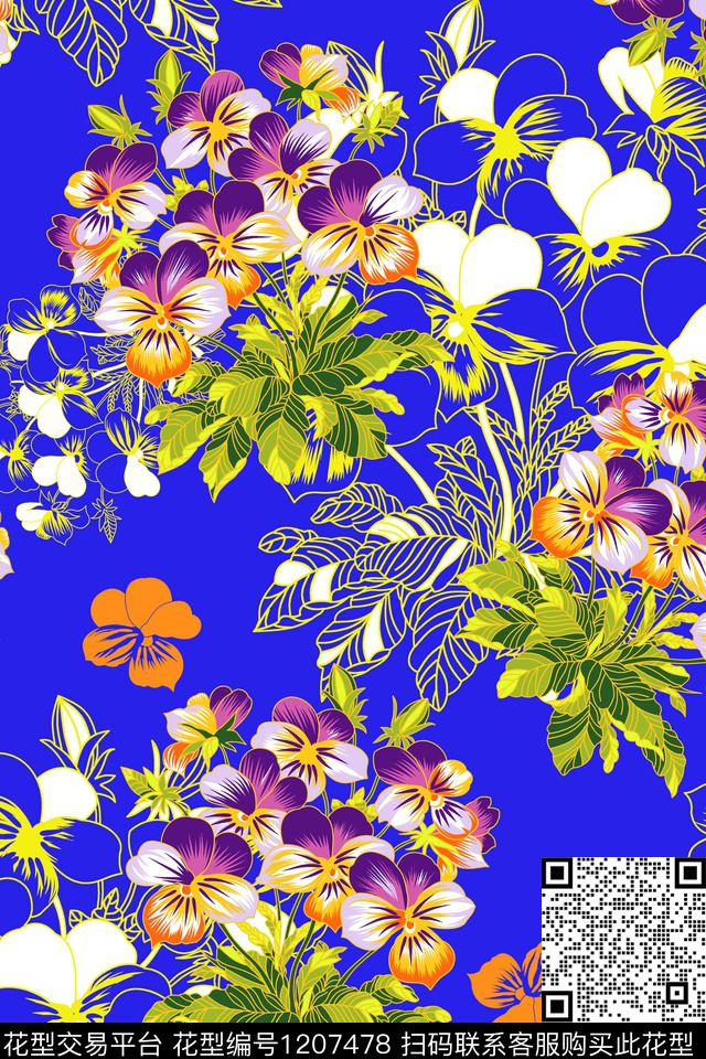 春夏华亿平台花卉大牌风传统印花华亿平台下载（图片编号: 1207478） - 瓦栏（Walan）