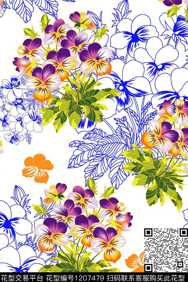 春夏华亿平台花卉大牌风传统印花华亿平台下载（图片编号: 1207479） - 瓦栏（Walan）