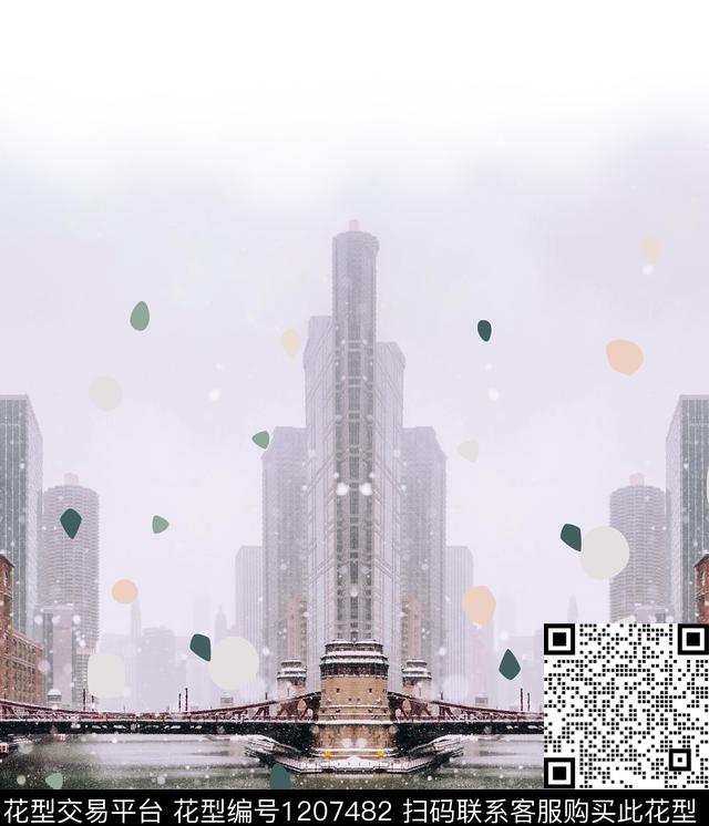 建筑定位花小清新数码印花华亿平台下载（图片编号: 1207482） - 瓦栏（Walan）