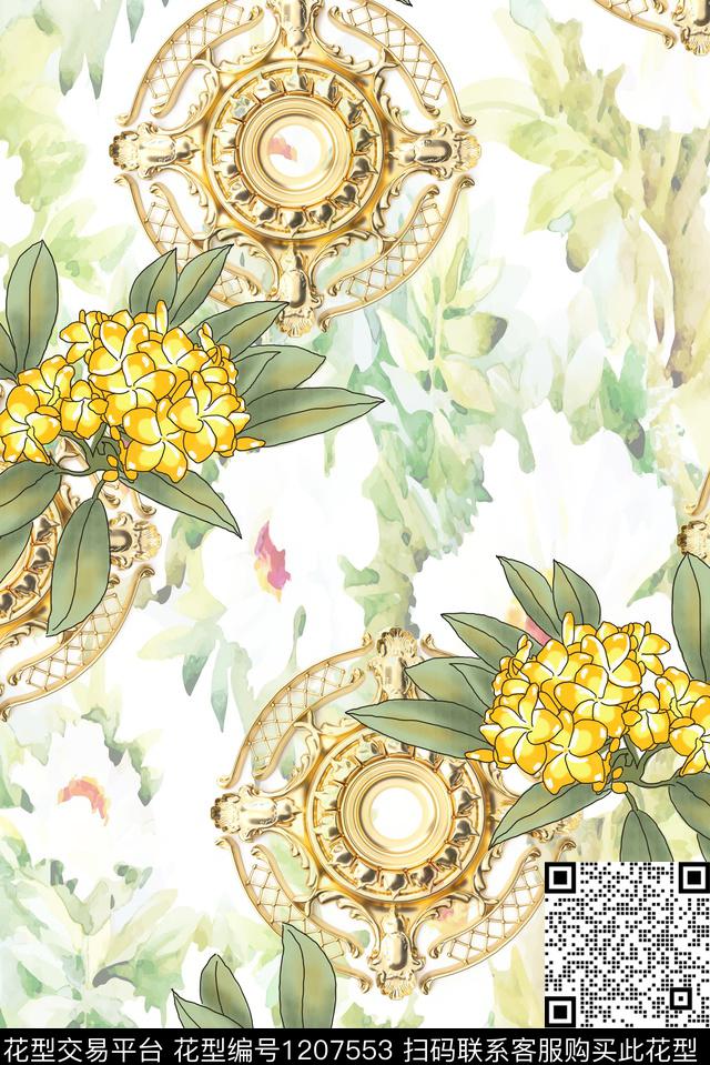 水彩花卉曼陀罗底纹数码印花华亿平台下载（图片编号: 1207553） - 瓦栏（Walan）