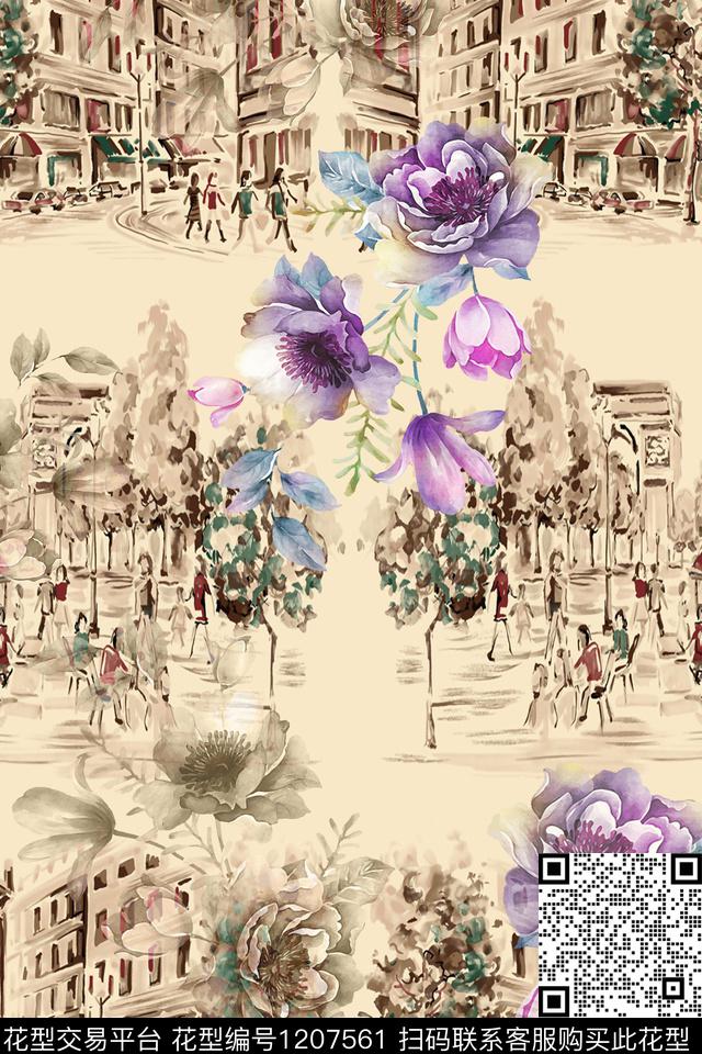 风景景观文艺花卉数码印花华亿平台下载（图片编号: 1207561） - 瓦栏（Walan）