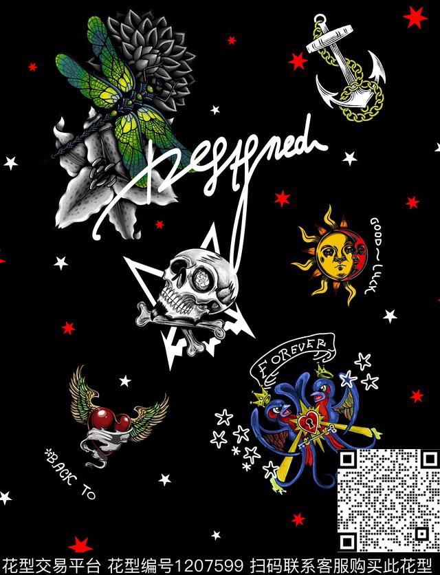 骷髅ED趣味抽象数码印花华亿平台下载（图片编号: 1207599） - 瓦栏（Walan）