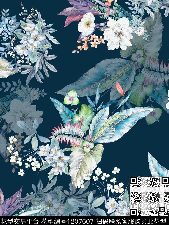 数码华亿平台花卉绿植树叶数码印花华亿平台下载（图片编号: 1207607） - 瓦栏（Walan）