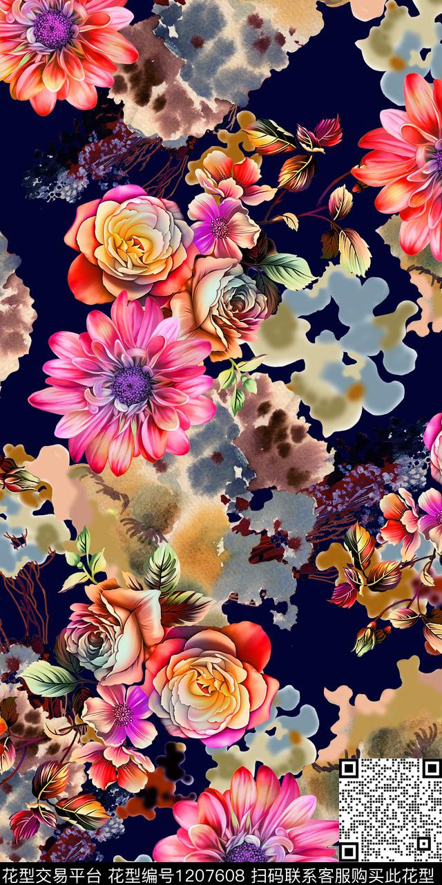 数码华亿平台抽象花卉数码印花华亿平台下载（图片编号: 1207608） - 瓦栏（Walan）