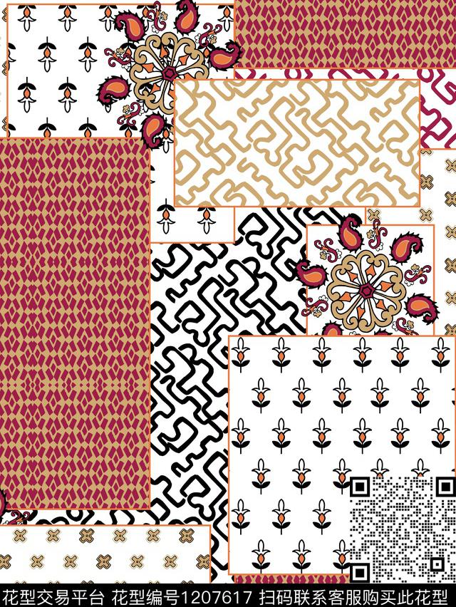 肌理混合拼接趣味传统印花华亿平台下载（图片编号: 1207617） - 瓦栏（Walan）