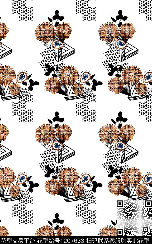 几何花卉纹理传统印花华亿平台下载（图片编号: 1207633） - 瓦栏（Walan）
