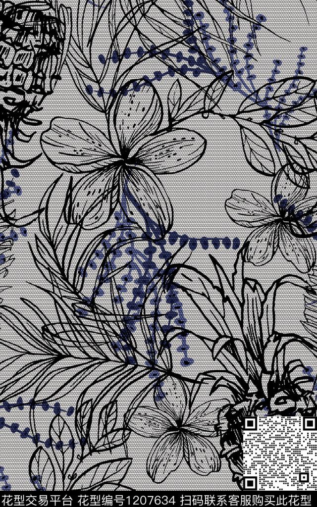 几何花卉纹理传统印花华亿平台下载（图片编号: 1207634） - 瓦栏（Walan）
