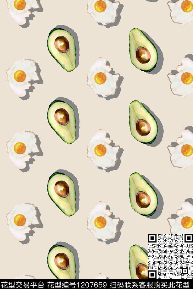 趣味鸡蛋牛油果传统印花华亿平台下载（图片编号: 1207659） - 瓦栏（Walan）