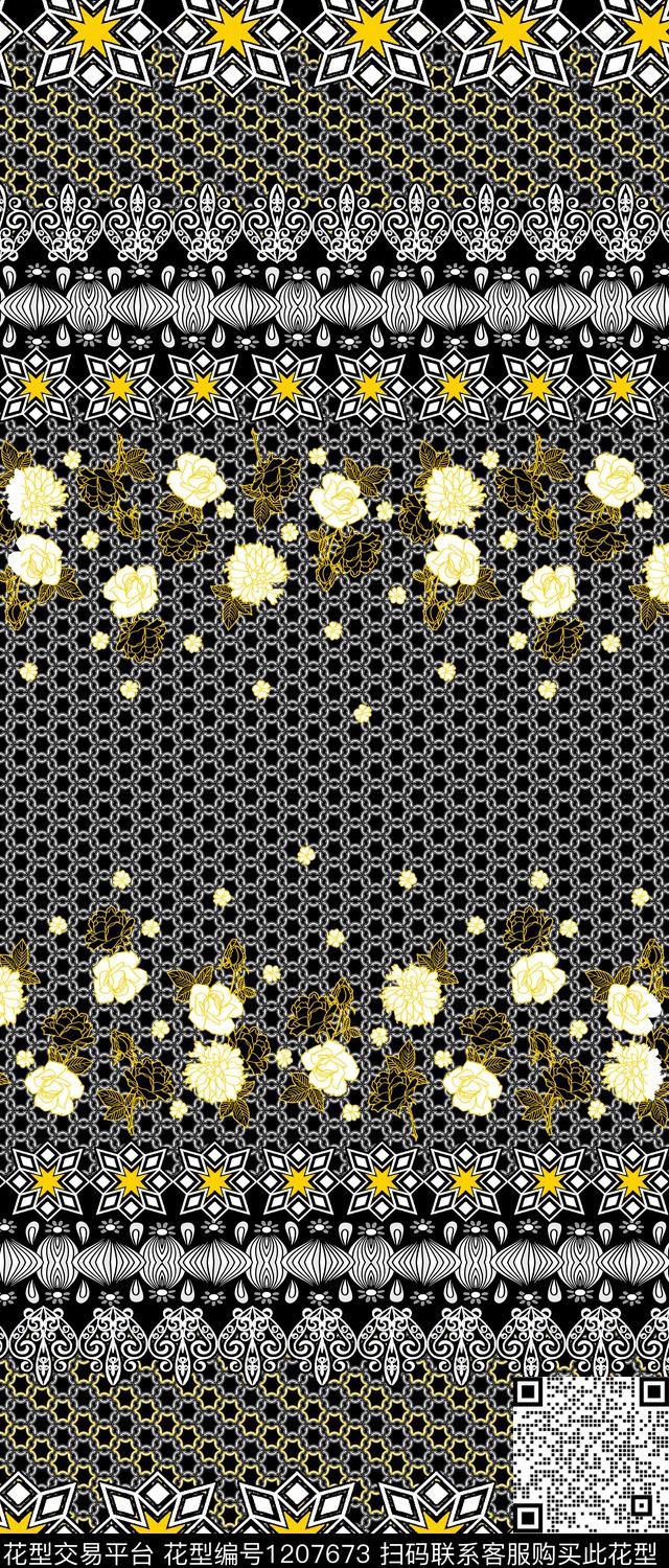 几何中老年定位花数码印花华亿平台下载（图片编号: 1207673） - 瓦栏（Walan）