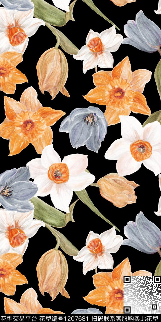 女装大牌风花卉数码印花华亿平台下载（图片编号: 1207681） - 瓦栏（Walan）