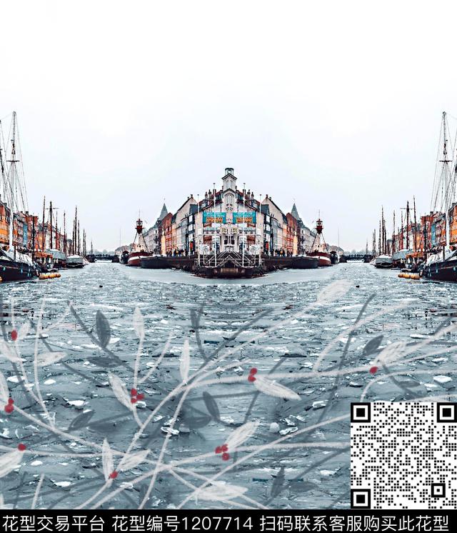 建筑大牌风定位花数码印花华亿平台下载（图片编号: 1207714） - 瓦栏（Walan）