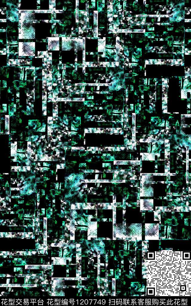 扎染华亿平台几何格子数码印花华亿平台下载（图片编号: 1207749） - 瓦栏（Walan）