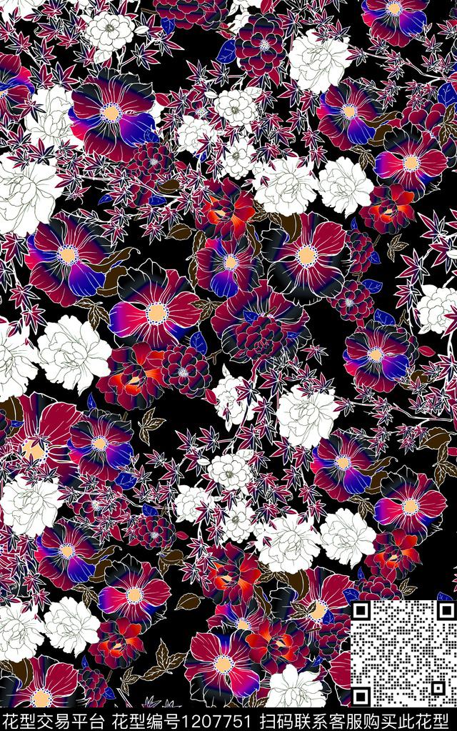 几何花卉小碎花数码印花华亿平台下载（图片编号: 1207751） - 瓦栏（Walan）