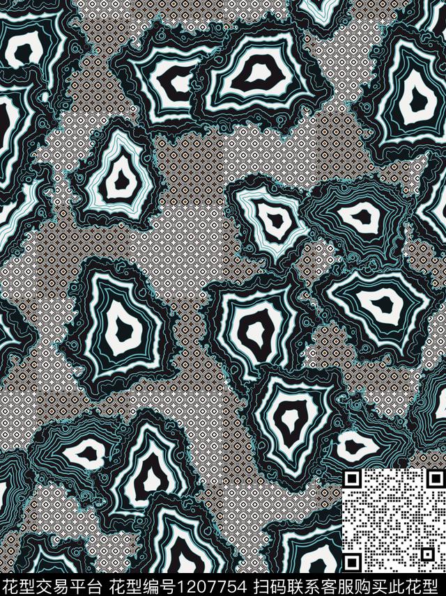 几何抽象条纹数码印花华亿平台下载（图片编号: 1207754） - 瓦栏（Walan）