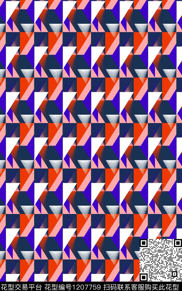 几何格子条纹数码印花华亿平台下载（图片编号: 1207759） - 瓦栏（Walan）