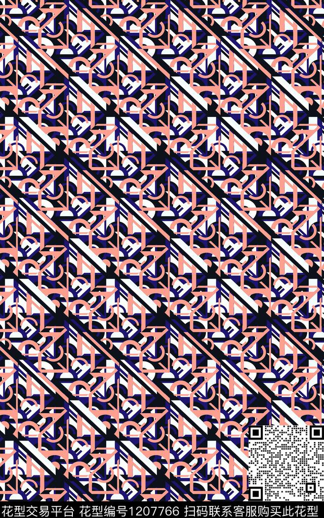 几何格子条纹数码印花华亿平台下载（图片编号: 1207766） - 瓦栏（Walan）