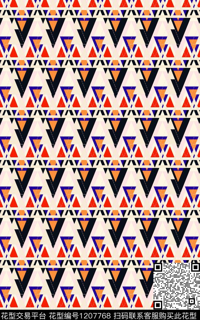 几何格子条纹数码印花华亿平台下载（图片编号: 1207768） - 瓦栏（Walan）