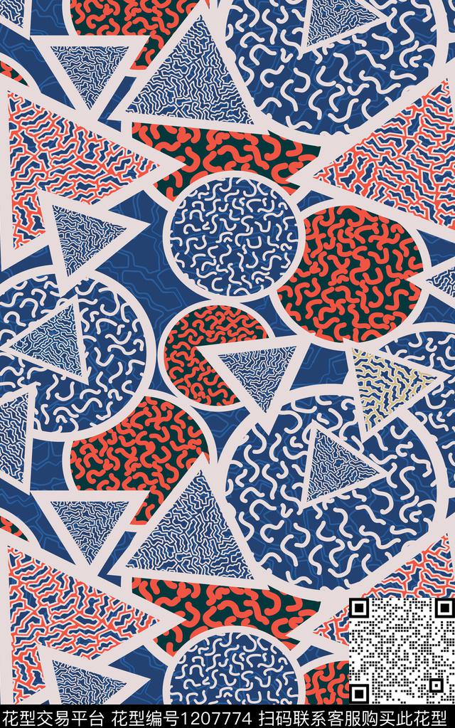 几何格子条纹数码印花华亿平台下载（图片编号: 1207774） - 瓦栏（Walan）