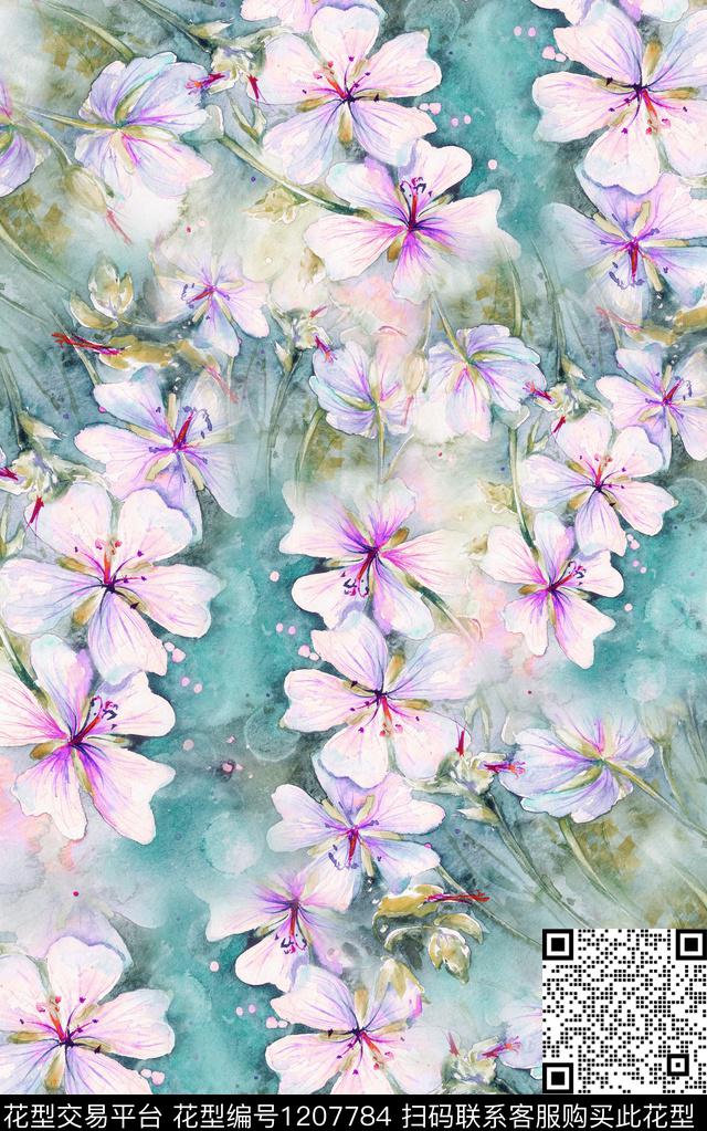 花卉肌理朦胧花卉数码印花华亿平台下载（图片编号: 1207784） - 瓦栏（Walan）