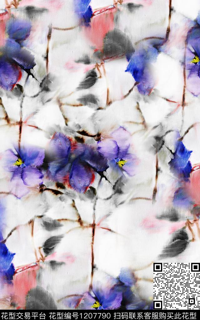 花卉肌理朦胧花卉数码印花华亿平台下载（图片编号: 1207790） - 瓦栏（Walan）