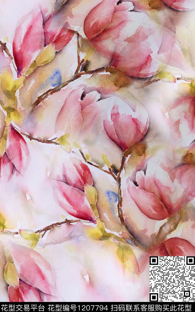 花卉肌理朦胧花卉数码印花华亿平台下载（图片编号: 1207794） - 瓦栏（Walan）