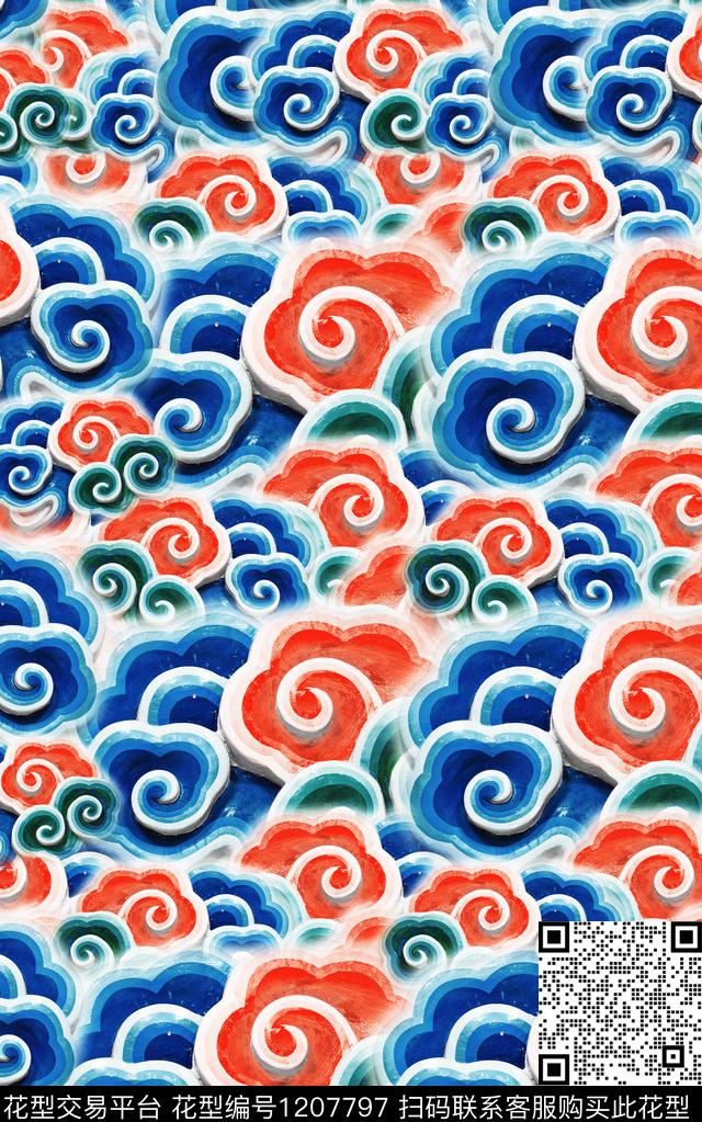 几何民族风中国风数码印花华亿平台下载（图片编号: 1207797） - 瓦栏（Walan）