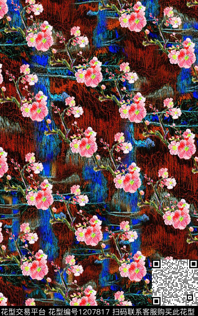 几何花卉肌理数码印花华亿平台下载（图片编号: 1207817） - 瓦栏（Walan）