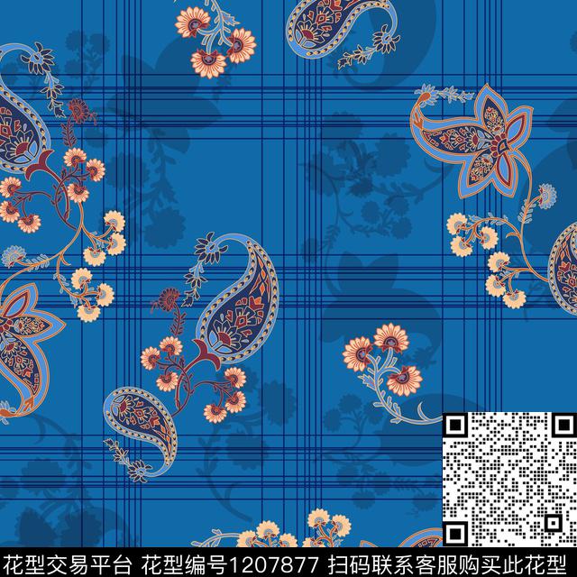 佩斯利时尚民族华亿平台格子传统印花华亿平台下载（图片编号: 1207877） - 瓦栏（Walan）