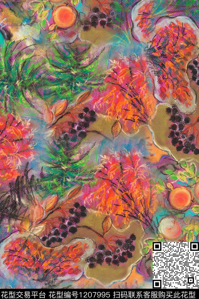 花卉复古满版散花数码印花华亿平台下载（图片编号: 1207995） - 瓦栏（Walan）