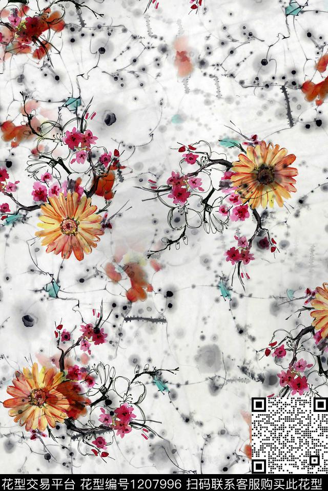 花卉复古满版散花数码印花华亿平台下载（图片编号: 1207996） - 瓦栏（Walan）