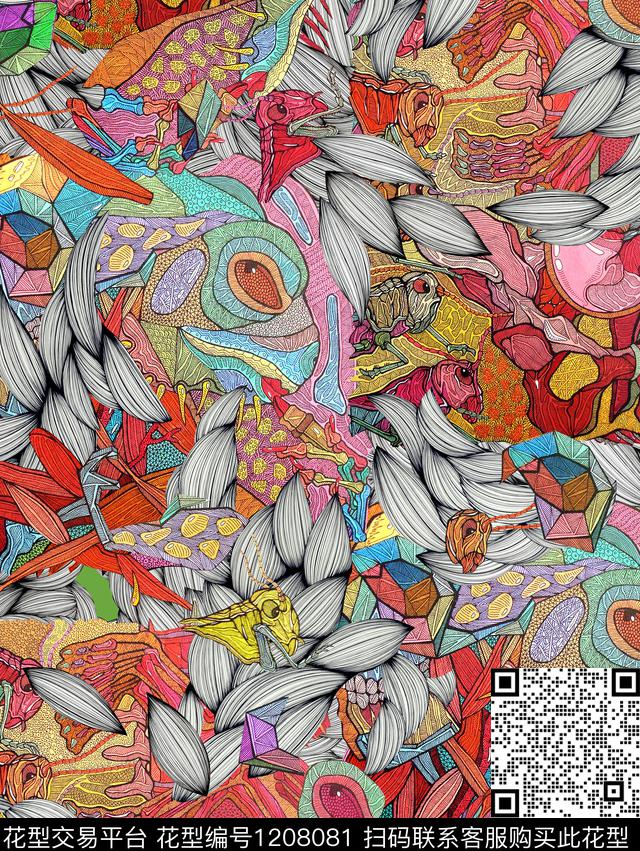 彩色线稿昆虫动物抽烟数码印花华亿平台下载（图片编号: 1208081） - 瓦栏（Walan）