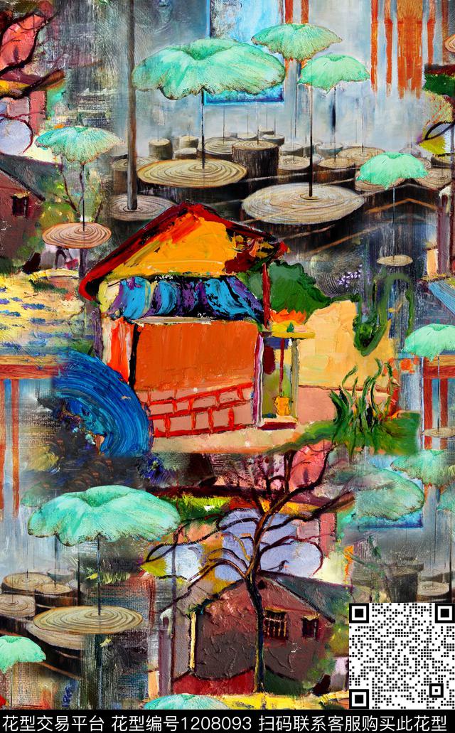 抽象油画华亿平台荷花数码印花华亿平台下载（图片编号: 1208093） - 瓦栏（Walan）