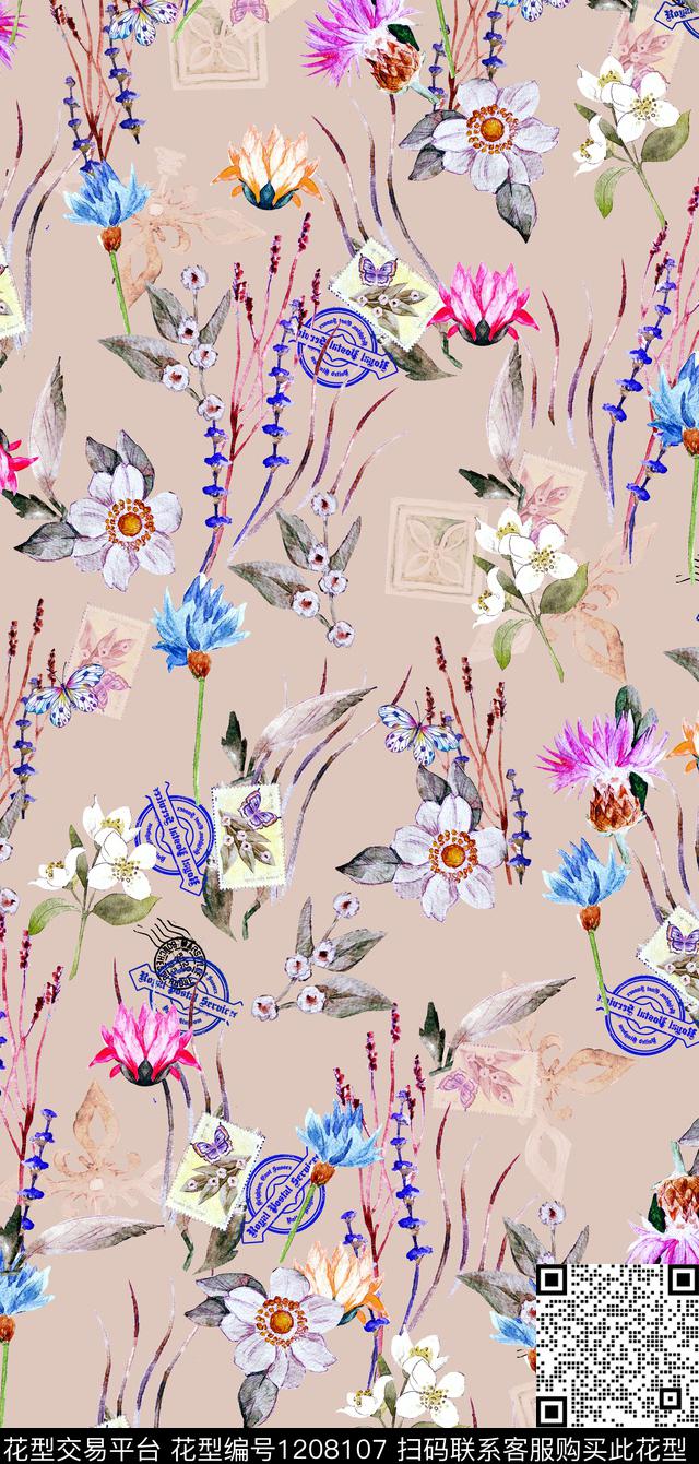 茶花印章小野花数码印花华亿平台下载（图片编号: 1208107） - 瓦栏（Walan）