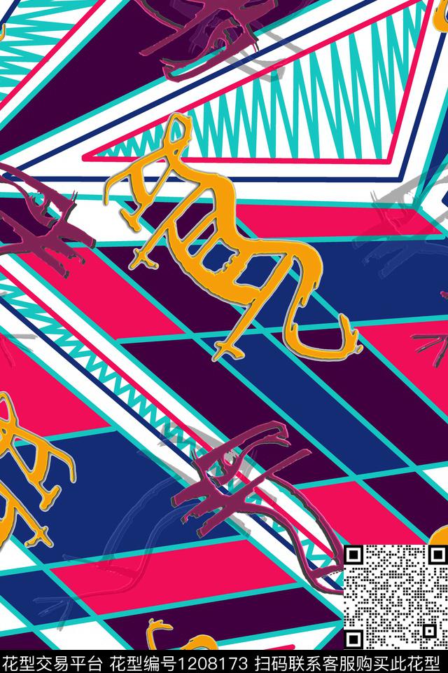 几何抽象格子数码印花华亿平台下载（图片编号: 1208173） - 瓦栏（Walan）