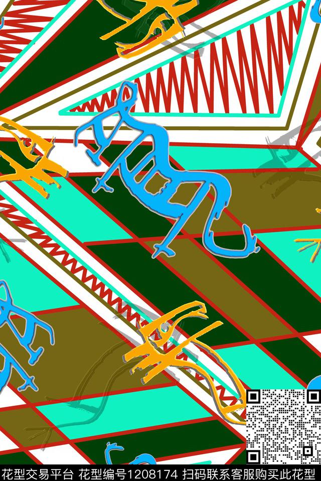 几何抽象格子数码印花华亿平台下载（图片编号: 1208174） - 瓦栏（Walan）